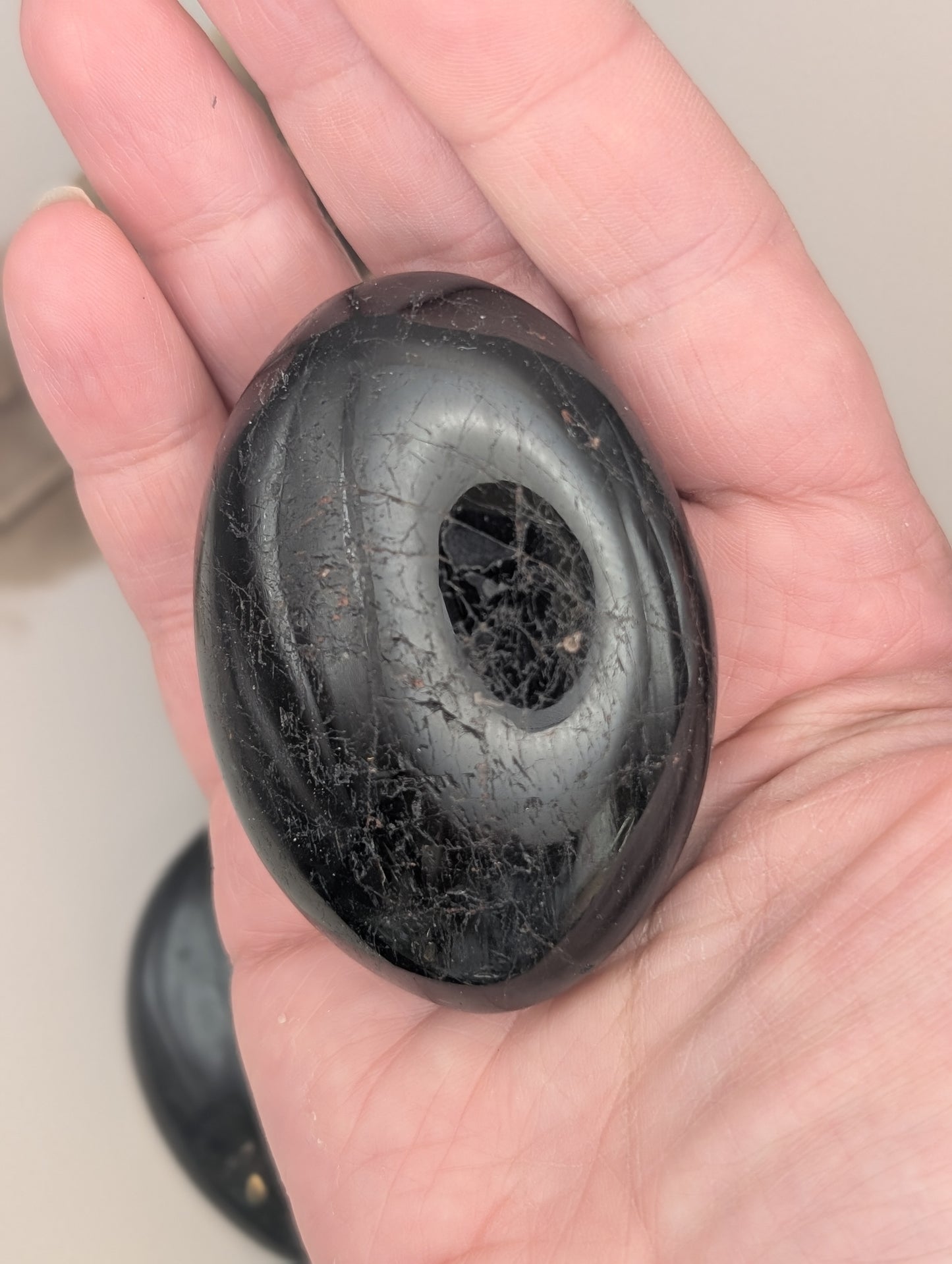 Natural Black Tourmaline Palm Stone