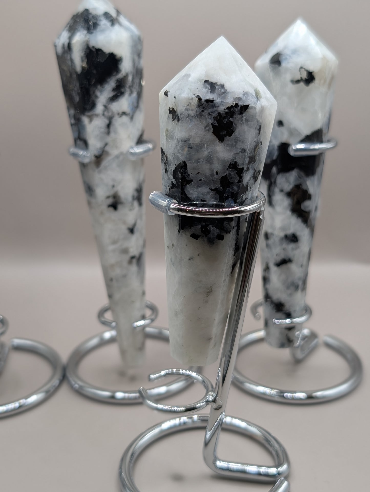 Natural Rainbow Moonstone Scepter with Stand