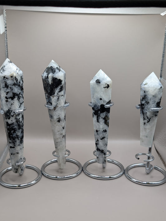 Natural Rainbow Moonstone Scepter with Stand