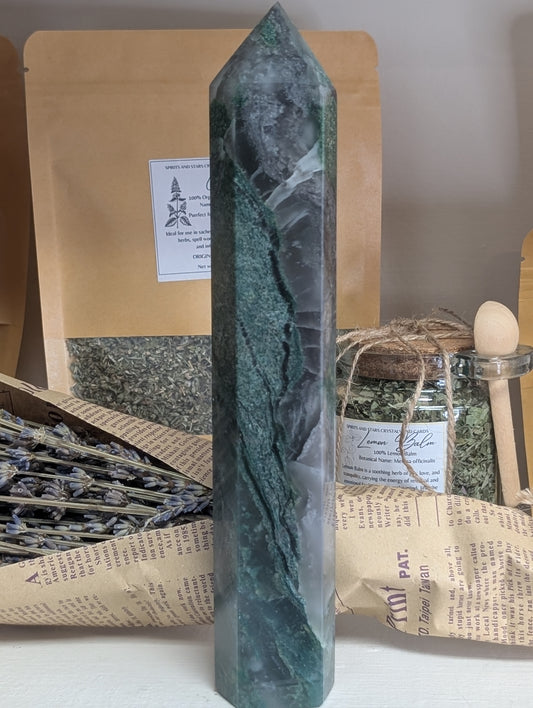 Large Natural Moss Agate obelisk Towers