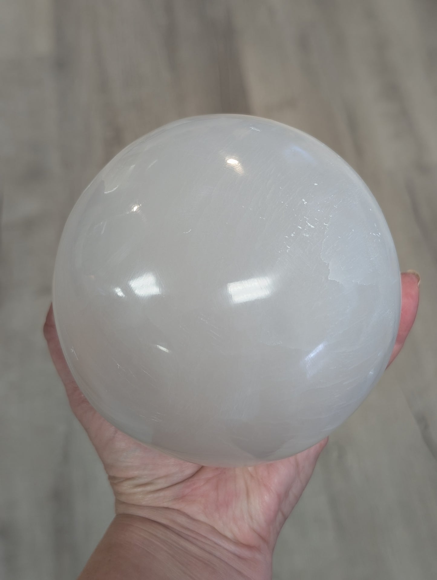 Large Selenite Sphere with Gold Stand