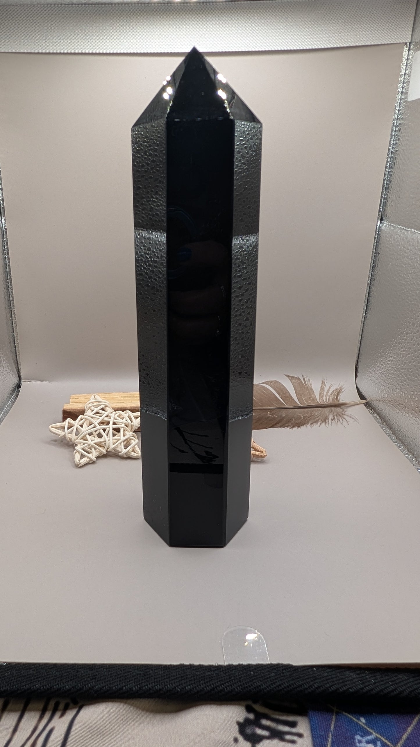 Natural Black Obsidian Tower Obelisk 8"-9" tall