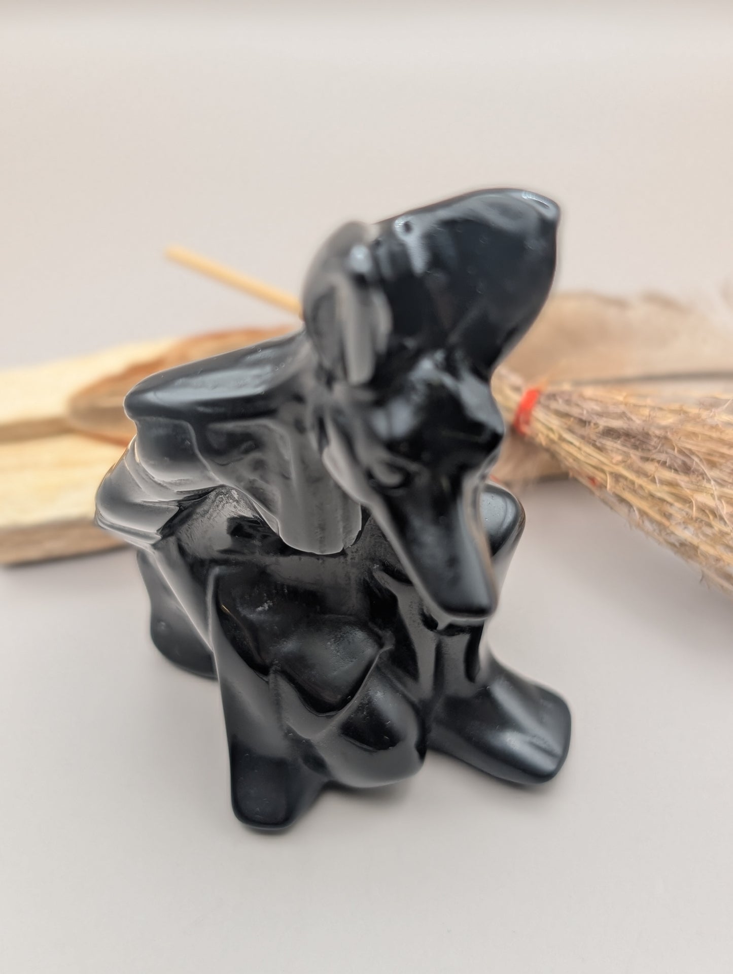 Natural Black Obsidian Anubis Statue – Hand-Carved Egyptian God of the Dead