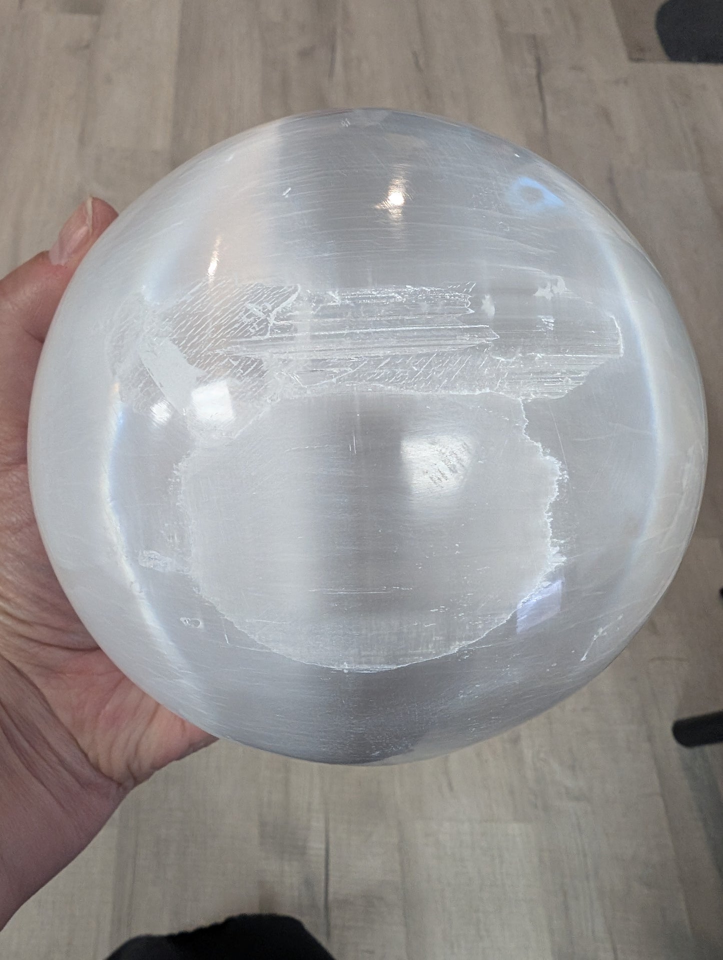 Large Selenite Sphere with Gold Stand