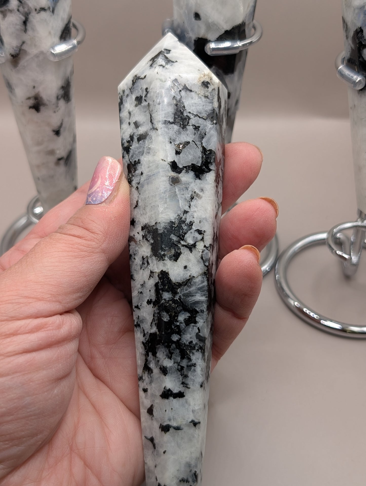 Natural Rainbow Moonstone Scepter with Stand