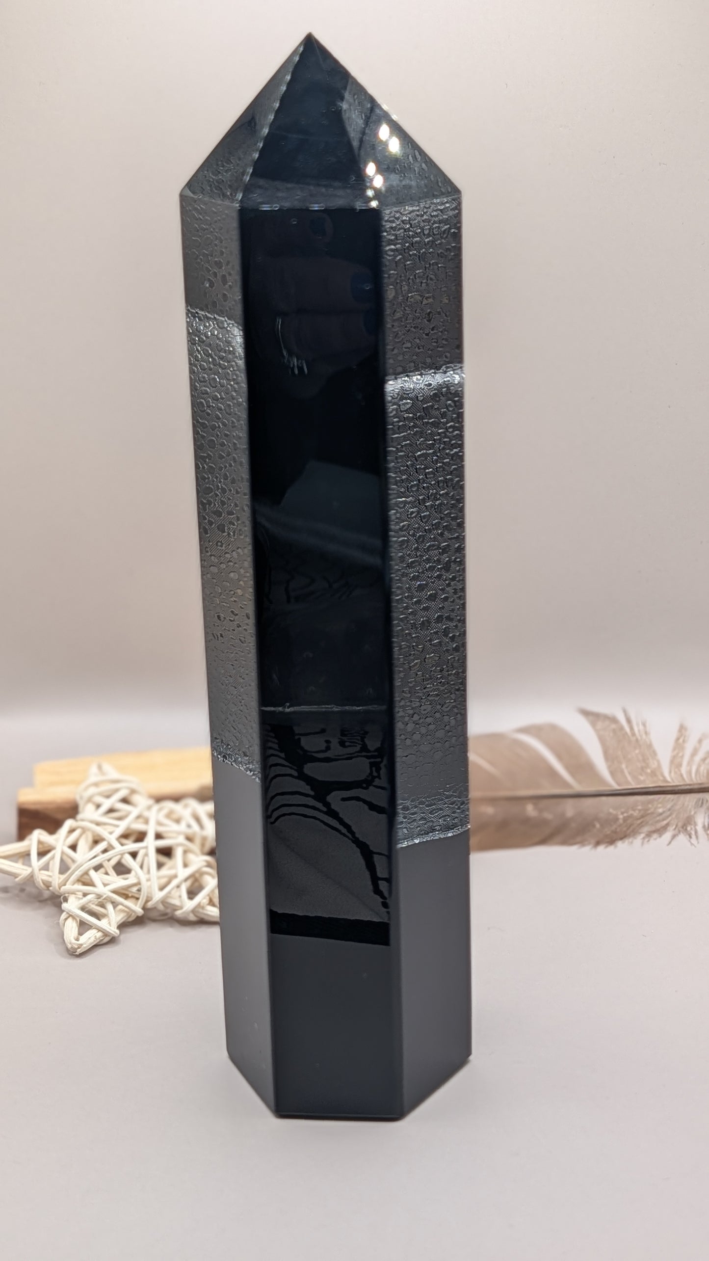 Natural Black Obsidian Tower Obelisk 8"-9" tall
